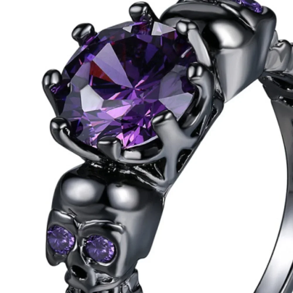 Black Skull Purple Zircon Ring